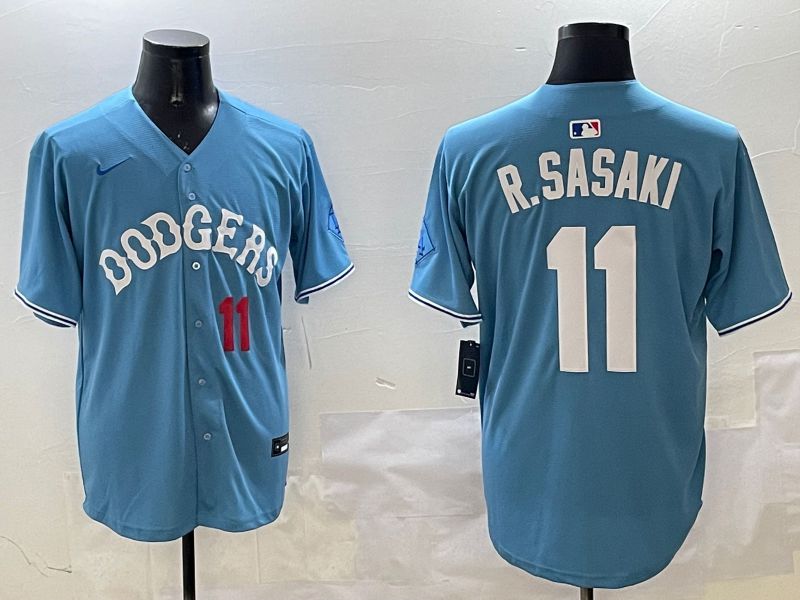 Men Los Angeles Dodgers #11 R.Sasaki Light Blue Joint Name 2025 Nike MLB Jersey style 8